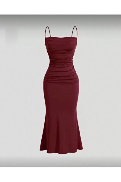 Dressco Maria - Askılı Drapeli Balık Form Maxi Elbise