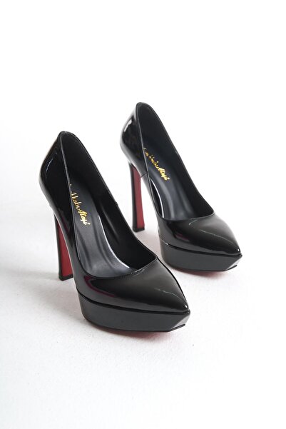 Ayakkabı Ateşi Piele Lacuita Neagra Siena - Pantofi cu platforma de dama cu d...