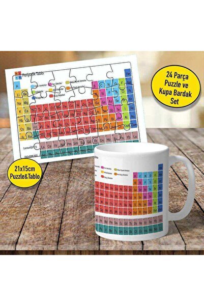 Genel Markalar Periyodik Tablo Kupa Bardak ve 24 Parça Puzzle Yapboz Set-000307