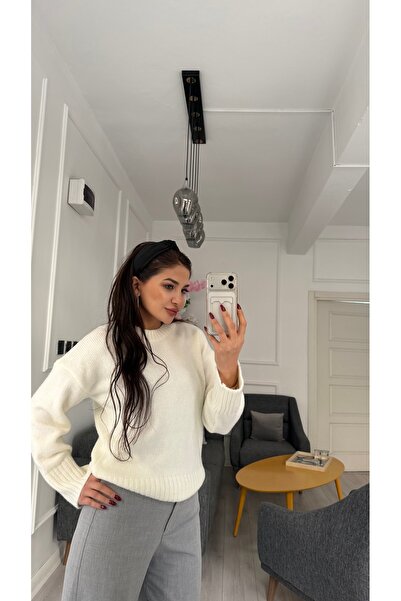Daves White High Collar Soft Textured Sweater