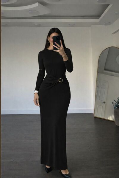 khar Rochie de seară lungă Olla pentru femei, cu detaliu cu cataramă aurie, r...