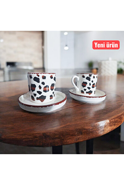 Ganita home Kahve Fincanı Leopar Desenli 2 Kişilik 4 Parça 100 Ml/yeni