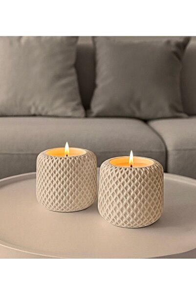 YASMELLA HOME Örgü Hasır Desenli 2 Adet Beton Mum