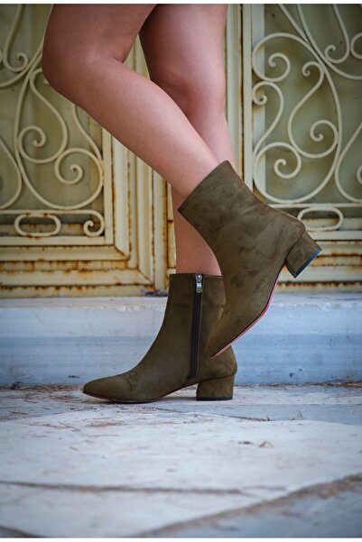 Ayakkabı Ateşi Дамски обувки с нисък ток в цвят каки от велур Scala