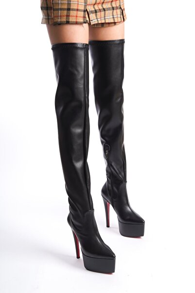 Ayakkabı Ateşi Pantofi de damă cu toc cu platformă cu piele neagră Isabella