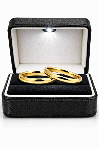 deren gümüş Çiftlere Özel 925 Ayar Gümüş 3mm Altın Renk Alyans Yüzük Seti