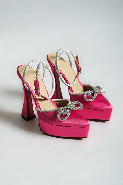 Ayakkabı Ateşi Dámské boty Fallon s fuchsiovým saténovým kamenem na platformě