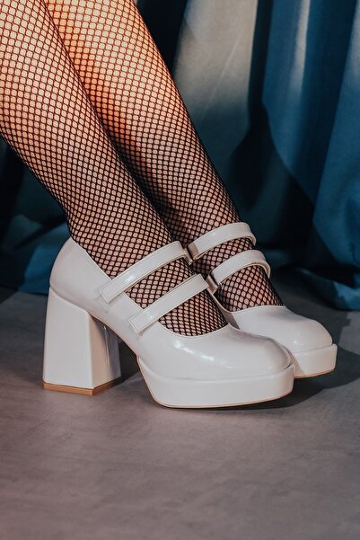 Ayakkabı Ateşi Pantofi cu toc cu platformă pentru femei, din piele lacuită al...