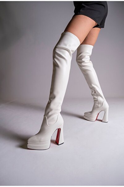 Ayakkabı Ateşi Piele albă Design cu platformă dublă Cizme de damă Pantofi cu ...