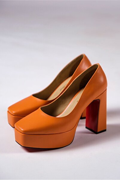 Ayakkabı Ateşi Pantofi cu toc subțire pentru femei din piele portocalie Stile...