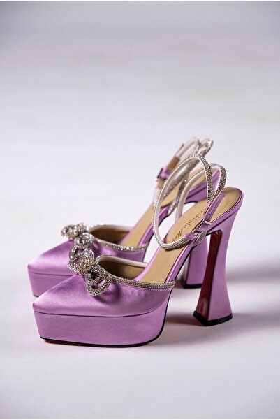 Ayakkabı Ateşi Pantofi de damă Fallon Platform - Liliac Satin și Detaliu Piatră