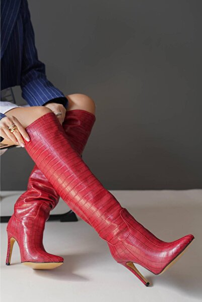 Ayakkabı Ateşi Червоні жіночі чоботи - гострий носок, без застібки, баляни