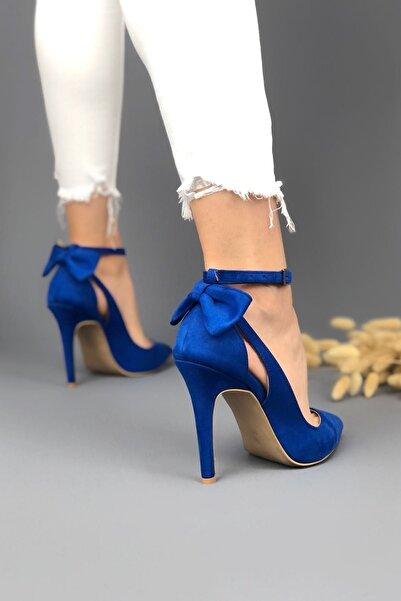 Ayakkabı Ateşi Sax modrý motýlik, dámske topánky na podpätku a ihličková mašľa