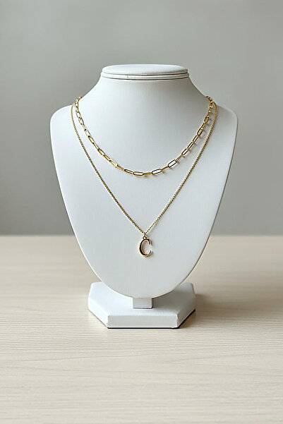 Larius Jewelry Altın Kaplama İkili Zincir Harf Kolye , Kişiye Özel Hediye Kolye