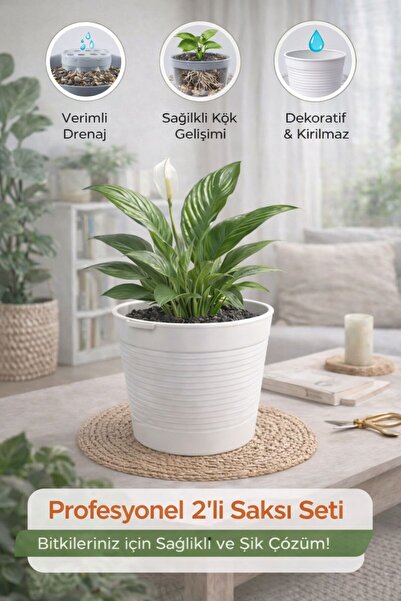 plant-home Akıllı 2’li Saksı Seti – Bone Beyaz Dekoratif Saksı + Şeffaf Üreti...