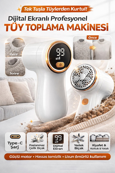 Dijital Ekranlı Şarjlı 6 Bıçaklı Tiftik Tüy Kot Gömlek Pantolon Kazak Temizleme Makinesi