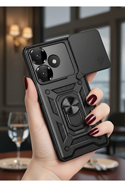 Hatreds Xiaomi Redmi 13 4G Kılıf Magnetik Standlı Kamera Korumalı Zore Sürgül...