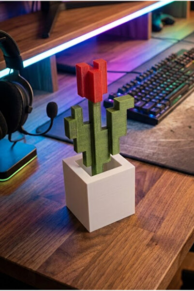 Shaddshop Mcraft Kırmızı Çiçek Saksı Figürü