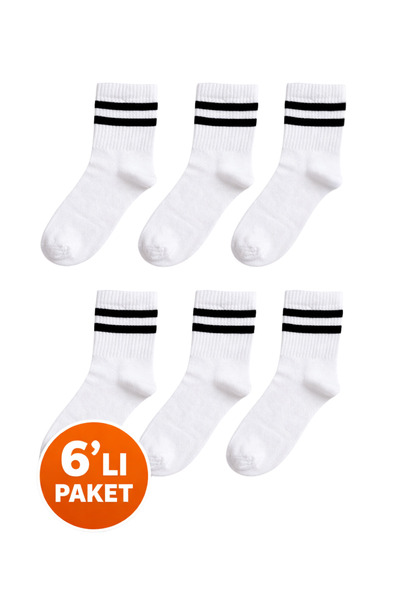 Çizgili Spor Soket Çorap 6’lı Paket – Siyah & Beyaz Renk Seçenekli, Pamuk Karışımlı