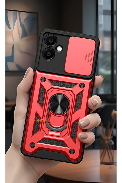 Hatreds Samsung Galaxy A06 Uyumlu Sürgülü Kamera Lens Korumalı Yüzüklü Zrıhlı...