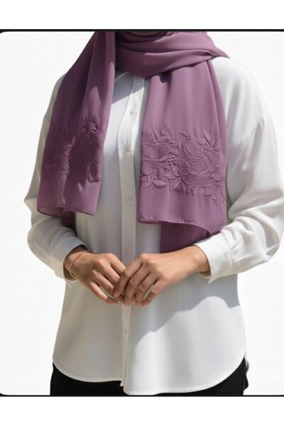 Veil Designer A purple-colored shawl with rose embroidery on both sides, 190*69