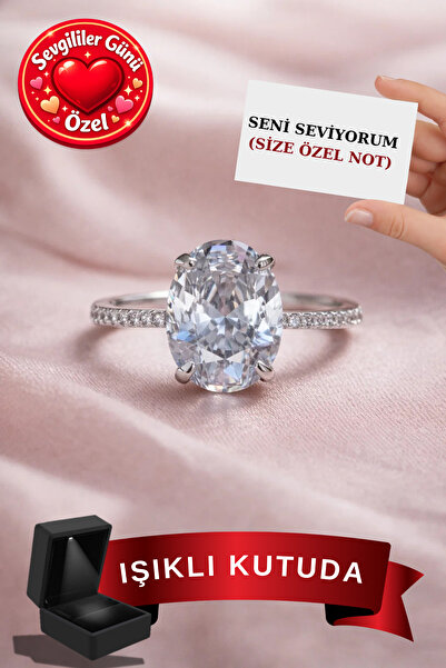 CARAT STONE 5 CARAT Işıklı kutuda kadın oval gümüş yüzük (pırlanta Işıltılı)