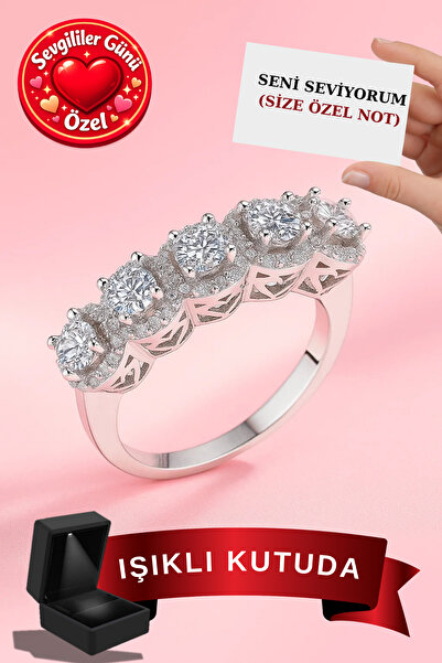 CARAT STONE IŞIKLI KUTUDA GÜMÜŞ KADIN PRENSES BEŞTAŞ YÜZÜK