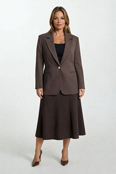 Spazio Didima Klasik Yaka Bele Oturan Flotalı Ceket KAHVE