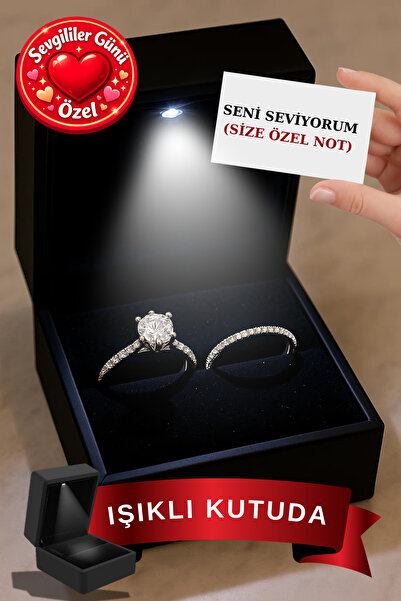 CARAT STONE Pırlanta Işıltılı Gerçek Gümüş Tektaş Ve Tamtur Yüzük (IŞIKLI YÜZ...