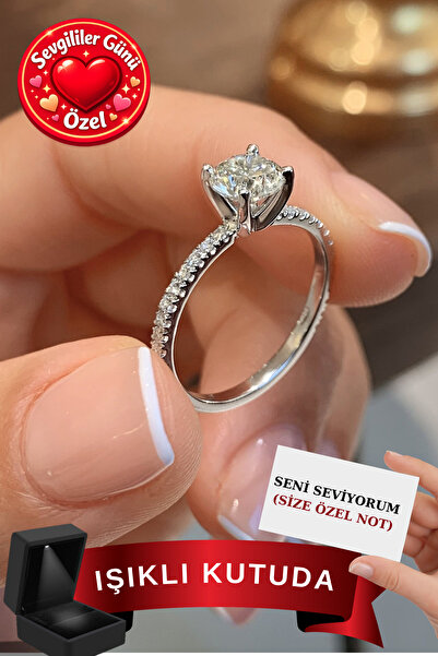 CARAT STONE Işıklı Kutuda 1 Carat Kadın Gümüş Yüzük (pırlanta Işıltılı)