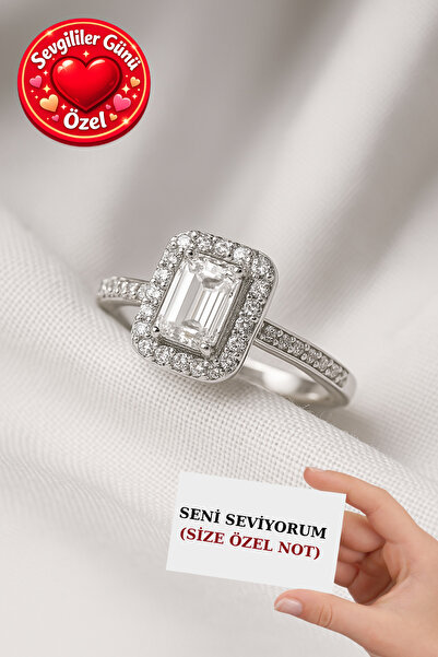 CARAT STONE Pırlanta Işıltılı Gerçek Gümüşten Kadın 1 Carat Baget Yüzük