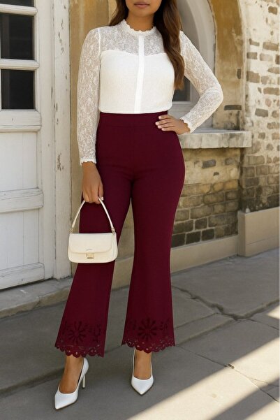 Kanonik Education Pantaloni din crepon importați pentru femei cu talie înaltă...