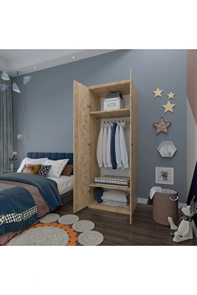 ED PET DİZAYN 2 Kapaklı Elbise Dolabı - Genç odası Dolabı Çam 80 cm