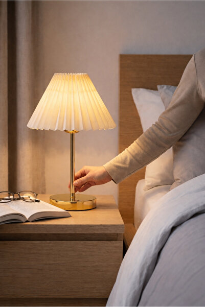 HOMİNG Homing Lila Gold Krem Pileli Kumaş Abajur 241969