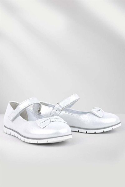 Rakerplus Genuine Leather Silver Velcro Girls' Ballerinas