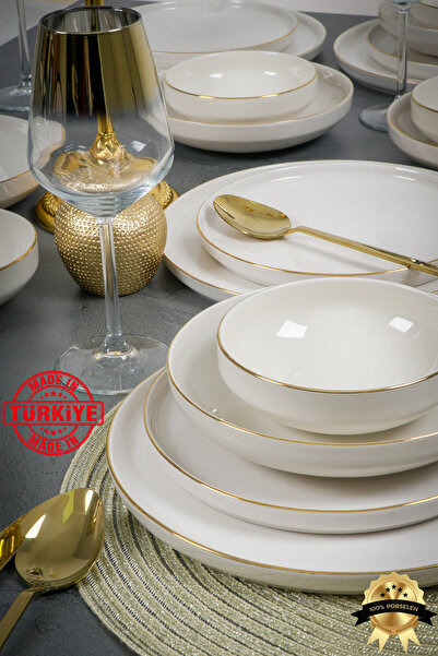 Heda Porselen طقم أواني طعام من البورسلين مكون من 24 قطعة من دريم جولد مكون م...