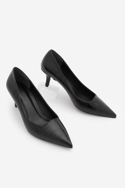 Marjin Women's Stiletto Croco Patterned Heeled Shoes Olfin Black Croco