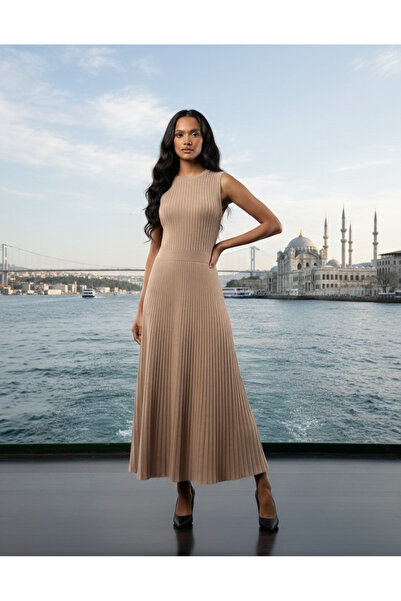 MELLY MORE فستان تريكو بدون أكمام لون بيج غامق