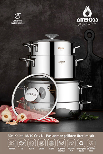 Amboss Cool 8 Parça Cam Kapaklı Paslanmaz Çelik Tencere Seti