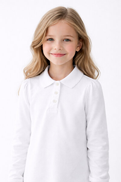 OEM Long-sleeved school polo shirt for GIRLS, white