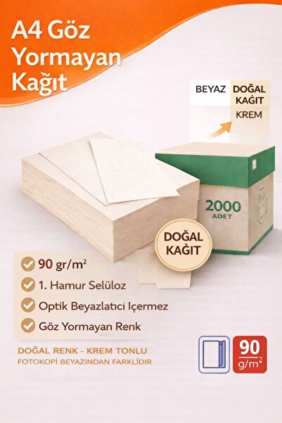 AHDTOPTAN A4 Fotokopi Kağıdı 90 gr 1 Koli 2000 Adet Göz Yormayan Krem