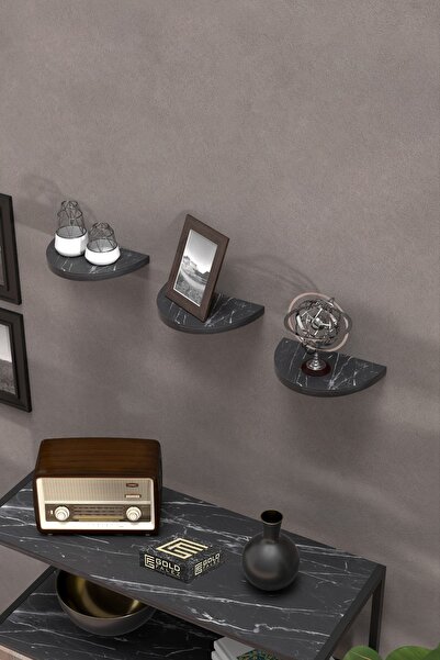 Kanonik Education Wall Shelf Decorative 3 Pieces Flower Pot Oval Black Marble...