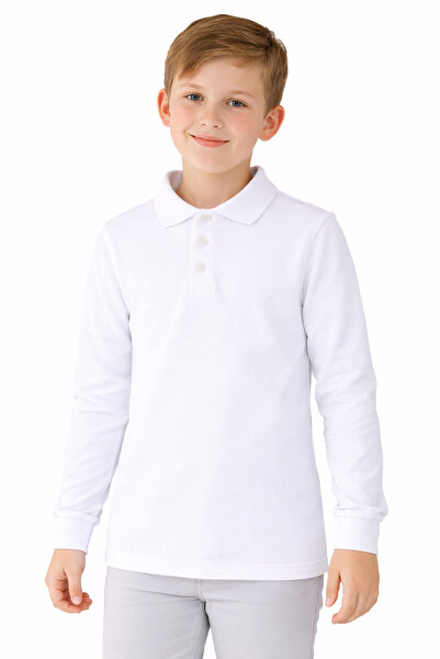 OEM Bluză polo școlară cu mâneci lungi, pentru BAIETI, albă