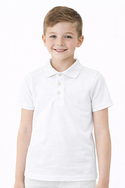 OEM Short sleeve school shirt, BOYS, polo type, WHITE