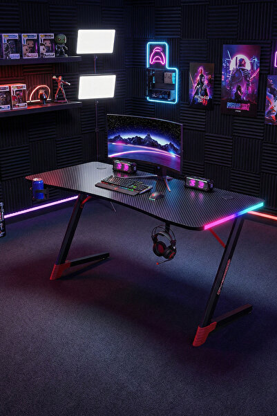 Karr Gaming Spark 25mm RGB Aydınlatmalı Oyuncu Masası | Siyah Karbon Fiber Ka...