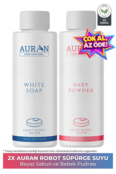 AURAN Beyaz Sabun ve Bebek Pudrası Akıllı Robot Suyu, Robot Süpürge Deterjanı...