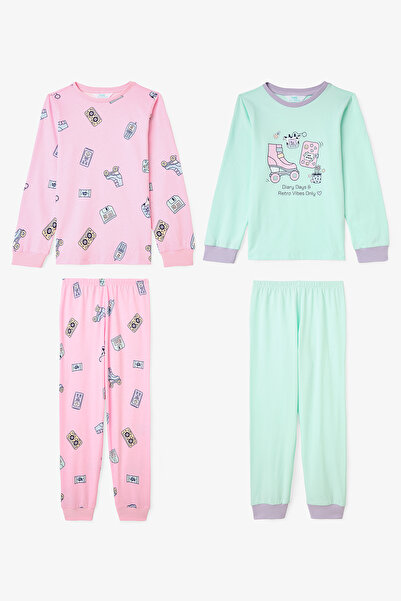 Penti Kız Çocuk Retro Oyuncak Desenli Pamuklu Uzun Kollu 2'li Pijama Takımı