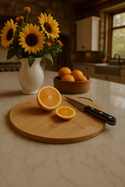 E MODA لوح تقطيع دائري من الخيزران مقاس 32x32 سم - حجم كبير، متين ومزود بمقابض