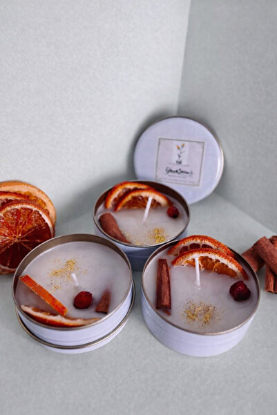 glownshine Beyaz Çelik Kutuda Portakal Tarçınlı Mum