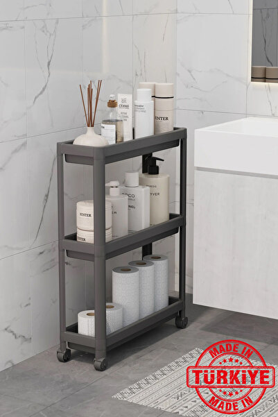 Omaş Household Product وحدة رفوف مستطيلة الشكل بثلاثة أرفف (أسود) مزودة بعجلا...